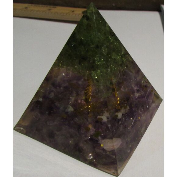 TREE OF LIFE PERIDOT AMETHYST GRAVEL GOLD FOIL GREEN FLUORITE TREE paperweight - Picture 4 of 5